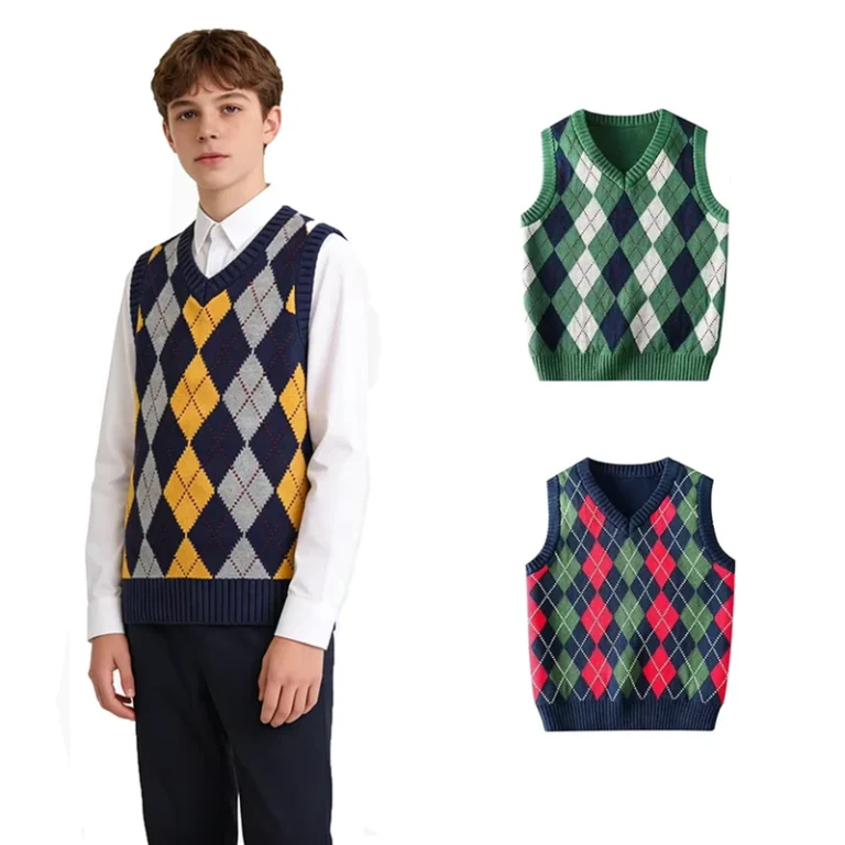 Childrens-V-Neck-Sweater-Boys-Pure-Cotton-Custom-Logo-School-Uniform-Sweater-Vest-for-Students