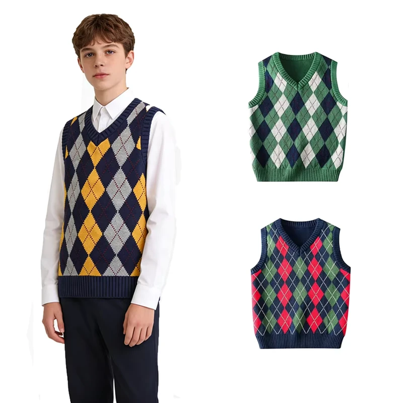 Childrens-V-Neck-Sweater-Boys-Pure-Cotton-Custom-Logo-School-Uniform-Sweater-Vest-for-Students