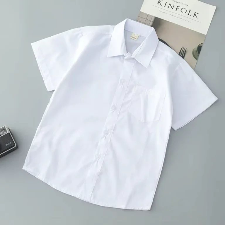 Childrens-White-Shirt-Boys-White-Shirt-Unisex-Short-Sleeved-Student-Uniform-Without-Pockets