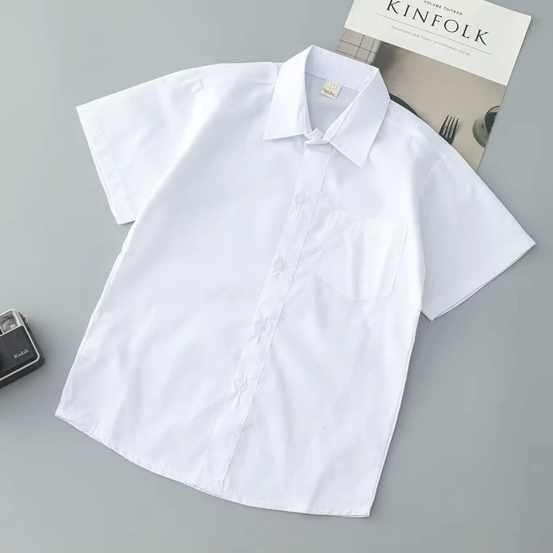Childrens-White-Shirt-Boys-White-Shirt-Unisex-Short-Sleeved-Student-Uniform-Without-Pockets