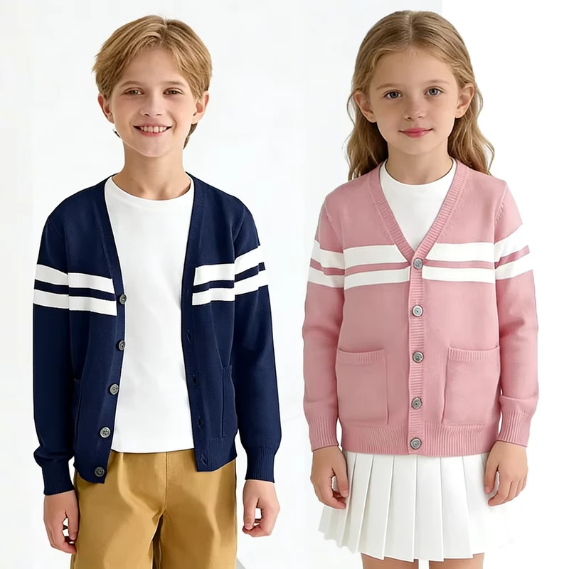 China-Factory-Custom-OEMODM-Childrens-Unisex-Primary-School-Uniform-v-Neck-Long-Sleeve-Cardigan-Knit-Classic-Design