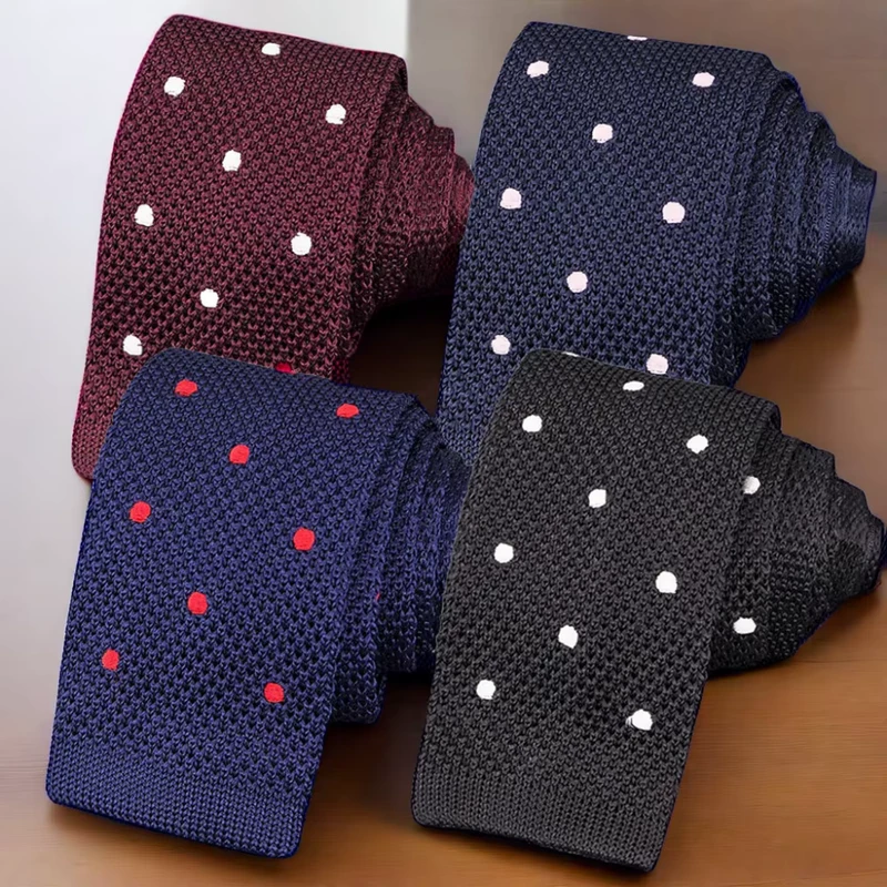 Chinese-Tie-Factory-Custom-Handmade-Skinny-Polka-Dot-Knitted-Ties-Mens-Casual-Style-Polyester-Necktie-With-Logo-for-Gifts