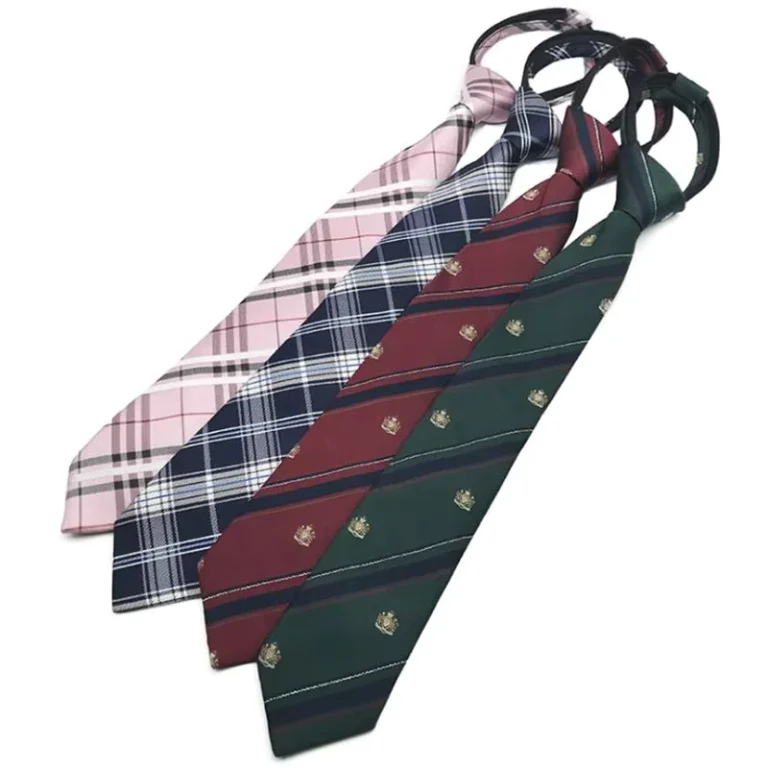 Classic-Boys-Girls-Checked-Design-Polyester-Zipper-Uniform-Neck-Tie-for-School
