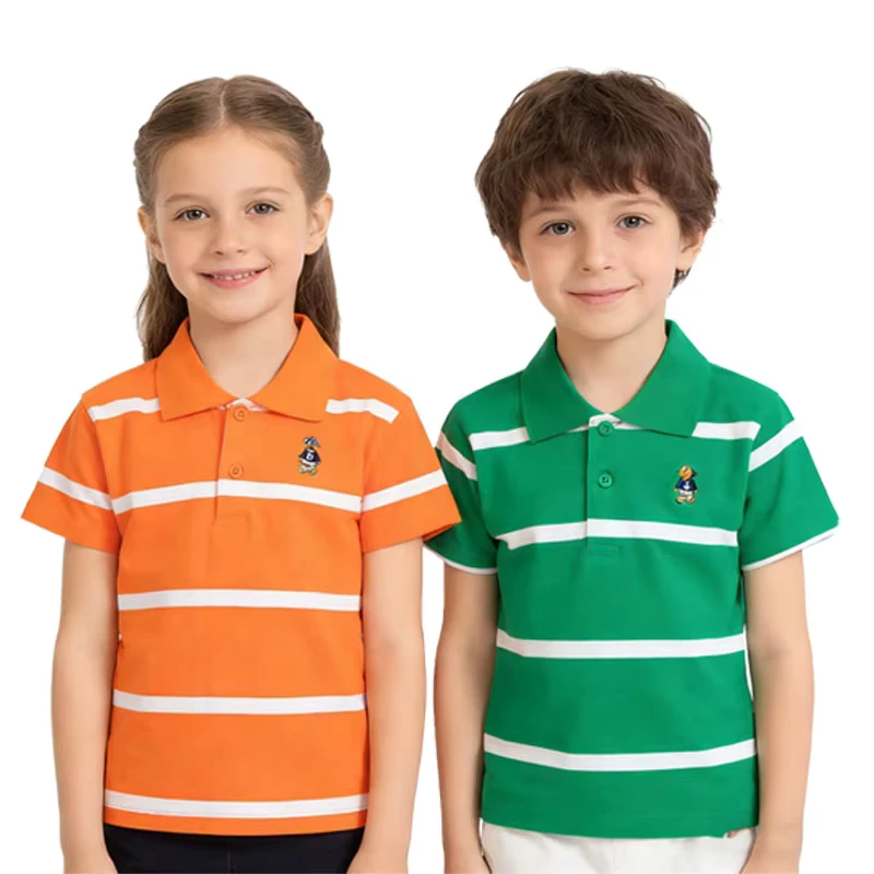 Classic-Boys-Girls-Polo-Shirt-Factory-Striped-Golf-Shirts-Cozy-Comfort-Stretch-Collared-Uniform-Sport-Tops