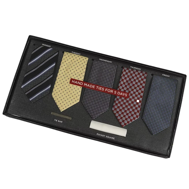 Classic-Business-Collection-Necktie-Sets-Hand-Made-Ties-for-5-Days-5pcs-Ties-With-Tie-Bar-Pocket-Square-Gift-Box-Set-for-Men