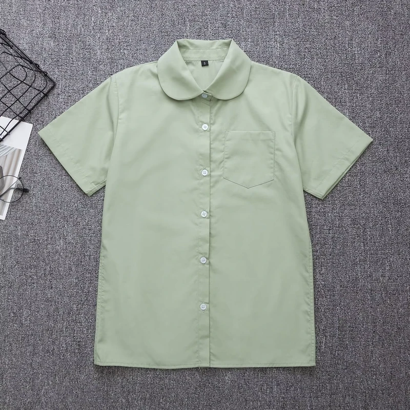 Classic-Design-Short-Sleeve-Chest-Pocket-Light-Green-Preppy-School-Top-Uniform-Shirt-School-Shirt-Student-Daily-Wear