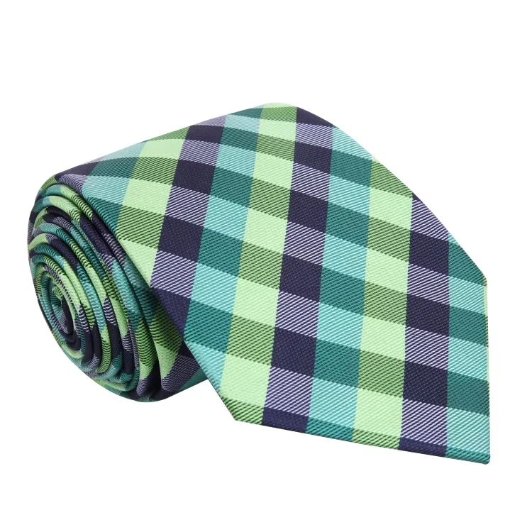 Classic-Fashion-Green-Plaid-Pattern-Eco-Friendly-Necktie-Woven-Jacquard-Casual-Business-Polyester-Mens-Ties
