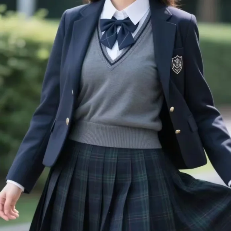 Classic-Navy-Girls-School-Uniform-Set-Embroidered-Crest-White-Blouse-Plaid-Skirt-V-Neck-Sweater-Vest-for-Autumn-Season
