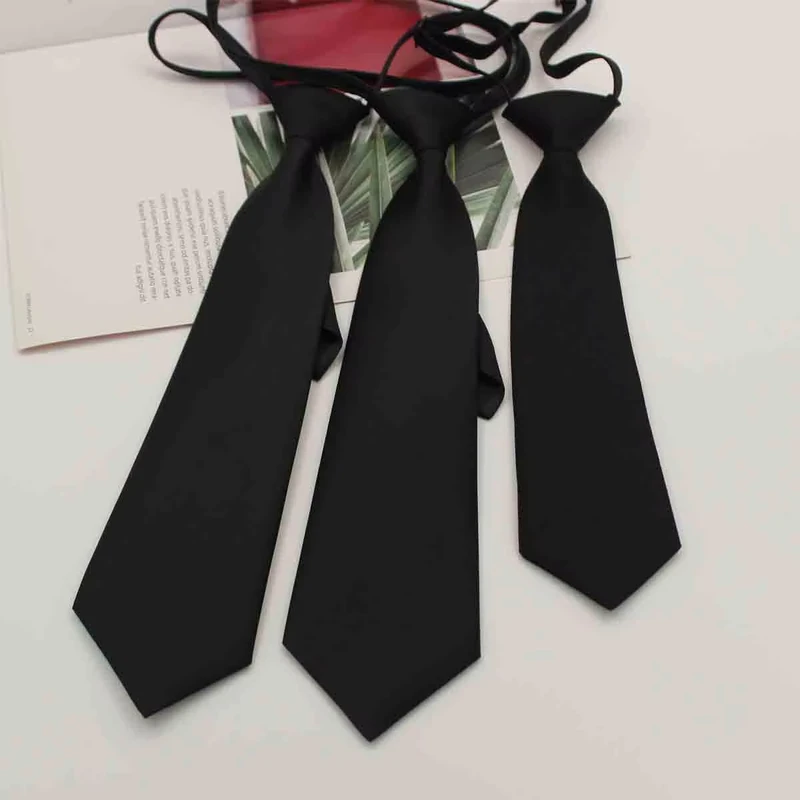 Classic-Stylish-Pure-Black-Polyester-Elastic-Zip-Ties-Floral-Print-Preppy-Casual-Tie-for-Men-and-Women-with-Zipper-Design
