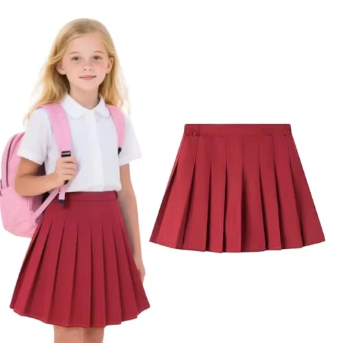 Classic-Summer-Pull-On-Elastic-Waist-White-Pleated-Skirt-with-Under-Shorts-School-Uniform-Set-for-Girls-for-Children