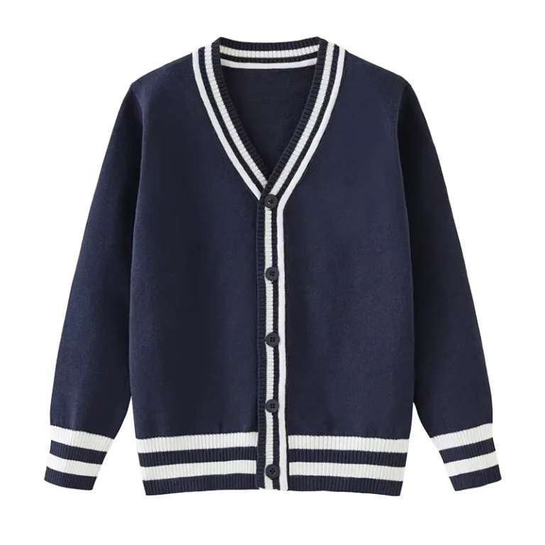 Classic-V-Neck-Knit-Cardigan-Kids-Boys-Girls-School-Uniform-with-Striped-Rib-Collar-Cuffs-Hem-Autumn-Winter-Long-Sleeve-Sweater
