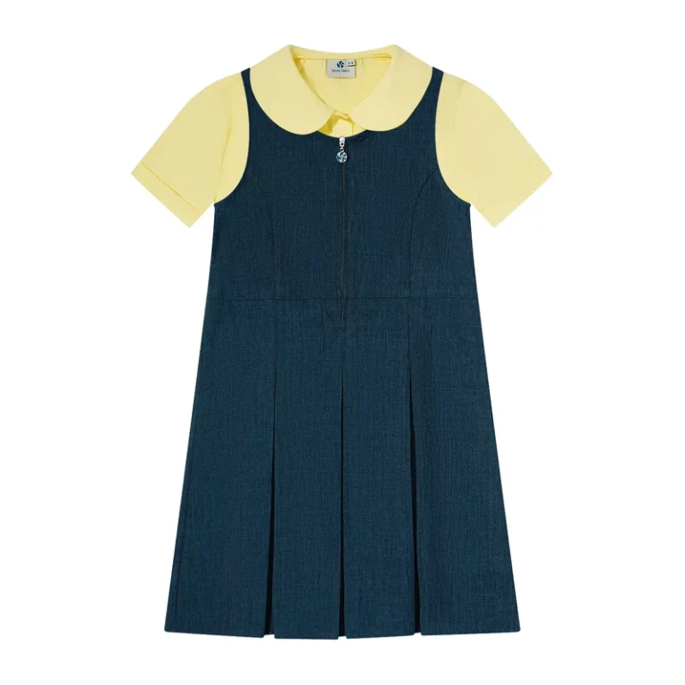 Classical-Design-School-Uniform-Girls-Zip-Front-Pinafores-Shirt-Dresses-School-Jumper-Short-Sleeve-Shirts-Uniform-Set