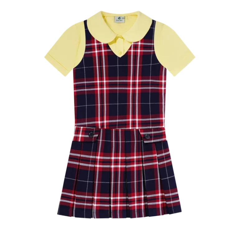 Classroom-Wear-Yellow-Short-Sleeve-Shirts-Gray-Dress-Uniform-School-Uniform-Girls-Pinafores-Shirt-Set-Kid-Children-Clothes-Set