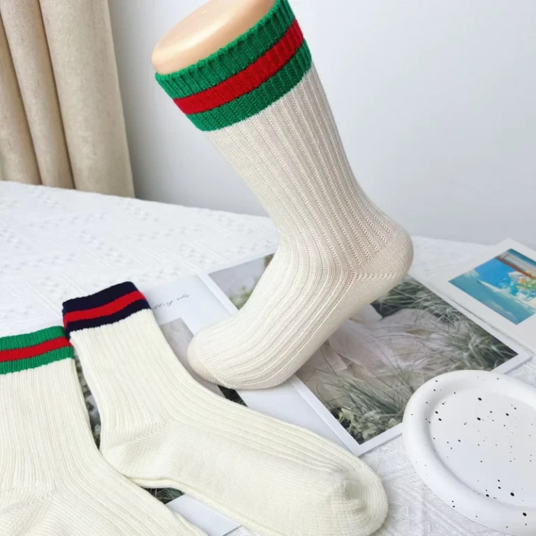 Cmax-Custom-Green-and-White-Striped-Long-School-Socks-with-Double-Stripes-Winter-Knitted-Socks-with-Bottom-Body-Logo-Cuff-Logo