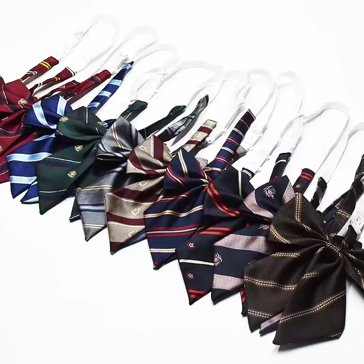 College-Style-Girls-Bowtie-Print-Striped-Red-Blue-School-JK-Uniform-Student-Chic-Pink-Decorations-Polyester
