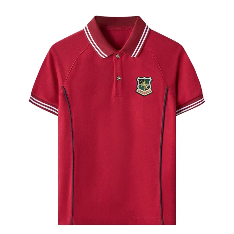 Color-Blocked-Unisex-Polo-Shirt-Short-Sleeve-Red-White-Navy-Blue-Children-Summer-School-Uniform-Cotton