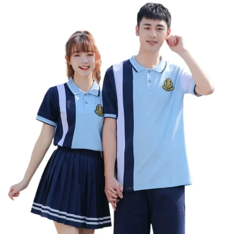 Color-Matching-Summer-Short-Sleeve-Polo-Shirt-T-Shirt-Pleated-Skirt-2-Piece-Set-High-School-Student-School-Uniforms