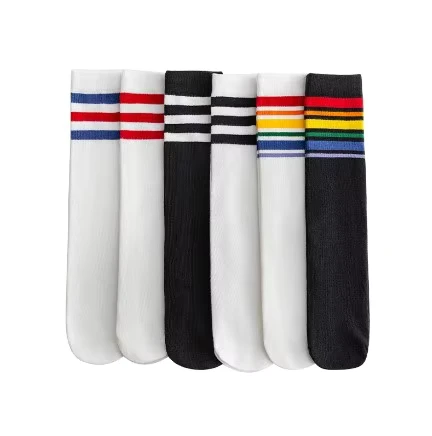 Colorful-Stripes-Black-White-No-Heel-Long-Preppy-Style-Children-Over-Knee-High-Socks-School-Custom-Crew-Socks-for-Kids