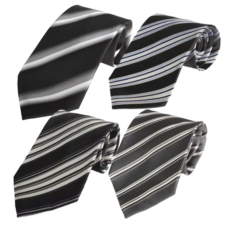 Cost-effective-Black-Stripes-Collection-GRS-Certified-Polyester-Necktie-Custom-Logo-Colors-Mens-Woven-Skinny-Business-Neck-Tie