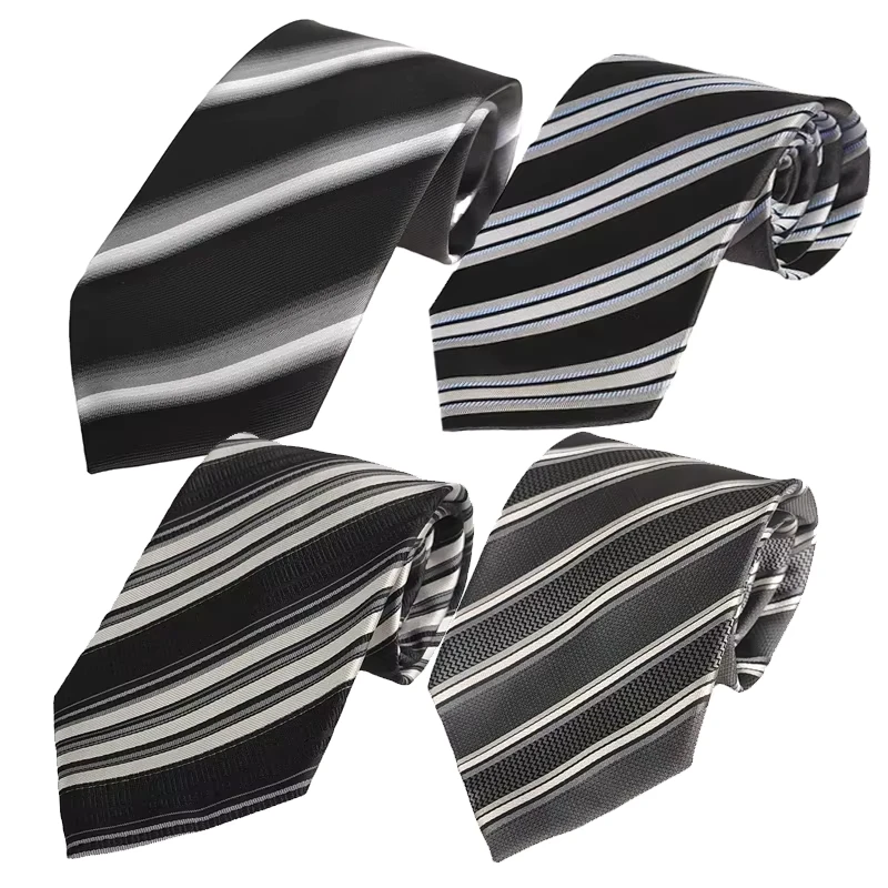 Cost-effective-Black-Stripes-Collection-GRS-Certified-Polyester-Necktie-Custom-Logo-Colors-Mens-Woven-Skinny-Business-Neck-Tie