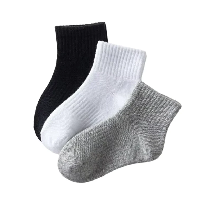 Cotton-Polyester-Sport-Socks-Black-and-White-Crew-High-Breathable-Knitted-Casual-Style-for-School-Kids