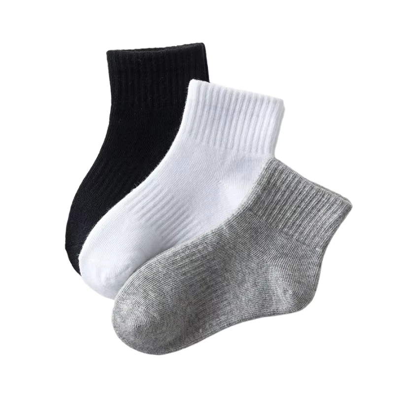 Cotton-Polyester-Sport-Socks-Black-and-White-Crew-High-Breathable-Knitted-Casual-Style-for-School-Kids