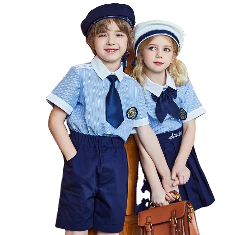 Cotton-Short-Sleeve-Summer-Shirt-Custom-Logo-OEM-Customized-Uniform-Sets-International-School-Girl-and-Boy-Student-Uniform