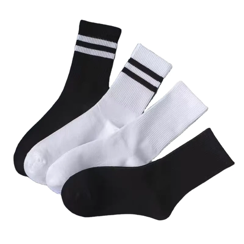 Cotton-White-Black-Stripe-Crew-Socks-Custom-White-School-Socks-for-Boys-and-Girls