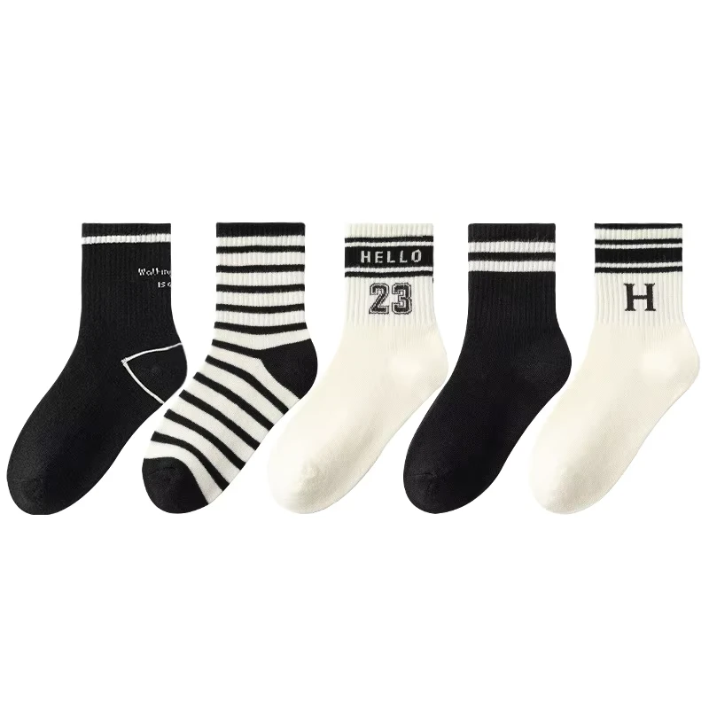 Cotton-White-Black-Stripe-Crew-Socks-With-Numbers-Custom-White-School-Socks-for-Boys-and-Girls