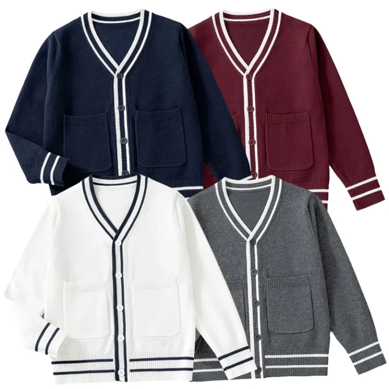 Cross-Border-Medium-Large-Sizes-Knitted-Pocket-V-Neck-Cardigan-for-Boys-Spring-School-Uniform-Jacket-for-Girls