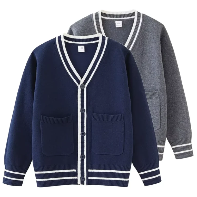 Cross-Border-Pocket-V-Neck-Medium-and-Large-Childrens-Knitted-Cardigan-School-Uniform-Boys-and-Girls-Sweater-Jacket