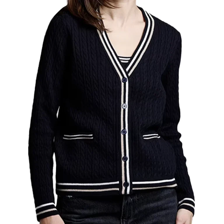 Custom-100Cotton-Women-Knit-Cardigan-Cable-Button-up-Knitwear-High-Quality-12GG-Spring-Fall-OEM-Sweater-V-neck
