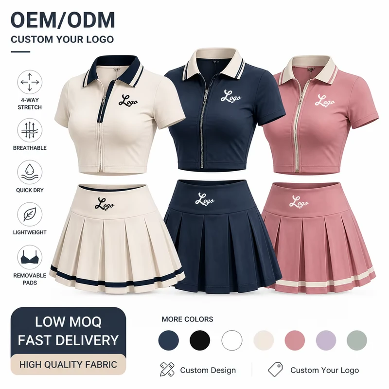 Custom-2-Piece-Set-Women-Sportswear-Set-Gold-Zipper-Yoga-Jacket-Short-Skirt-Headband-for-Gym-Workout-Activewear