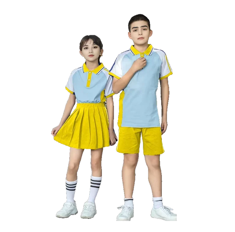 Custom-Blue-and-Yellow-Polo-Shirt-Set-for-Kids-Teens-School-Uniforms-With-Logo-Printing-MOQ-100-Sets-Customizable-Polo-Uniforms