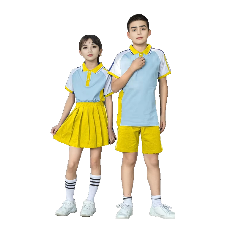 Custom-Blue-and-Yellow-Polo-Shirt-Set-for-Kids-Teens-School-Uniforms-With-Logo-Printing-MOQ-100-Sets-Customizable-Polo-Uniforms