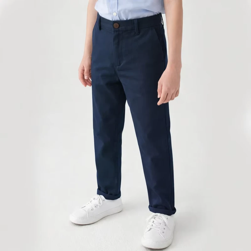 Custom-Boys-Navy-Chino-Pants-Cotton-Twill-Kids-Casual-Trousers-Slim-Fit-Adjustable-Waist-Children-School-Uniform-Pants