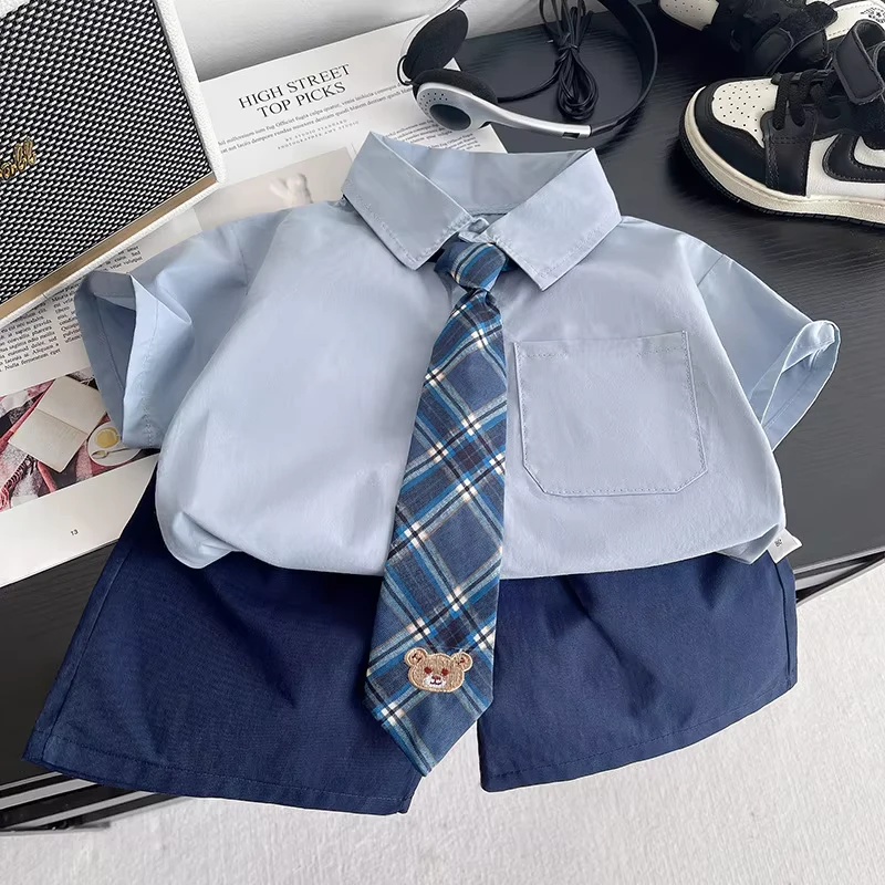 Custom-Boys-and-Girls-Summer-School-Uniform-Set-Short-Sleeve-Uniform-Shirt-for-Primary-Middle-School-Students