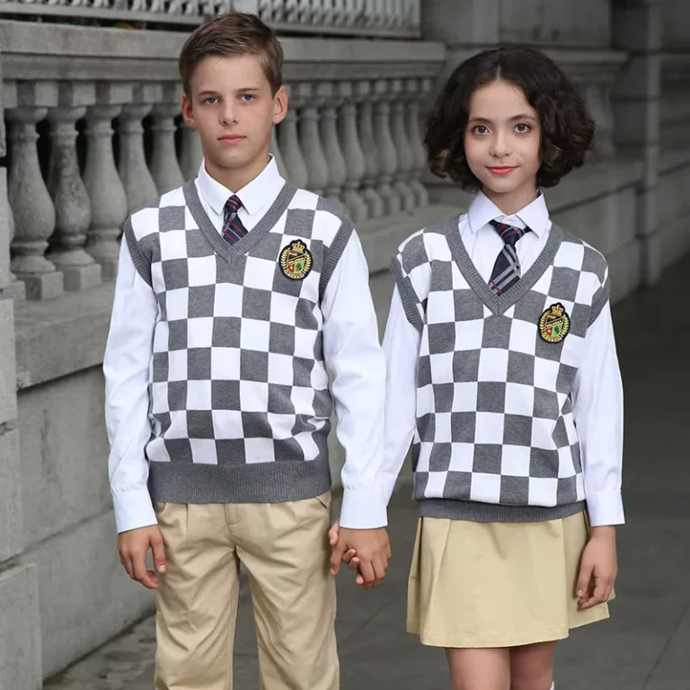 Custom-British-Style-Plaid-Knitted-Primary-School-Uniform-Vest-Kids-Pullover-Sweater-OEM-Available-Unisex