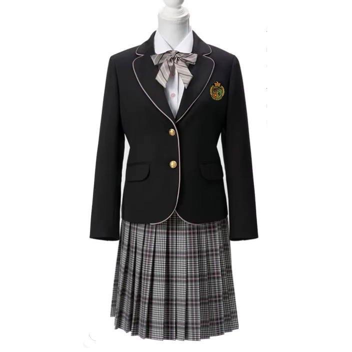 Custom-British-Style-Primary-School-Childrens-Girls-Blazer-Uniform-Set-with-Skirt