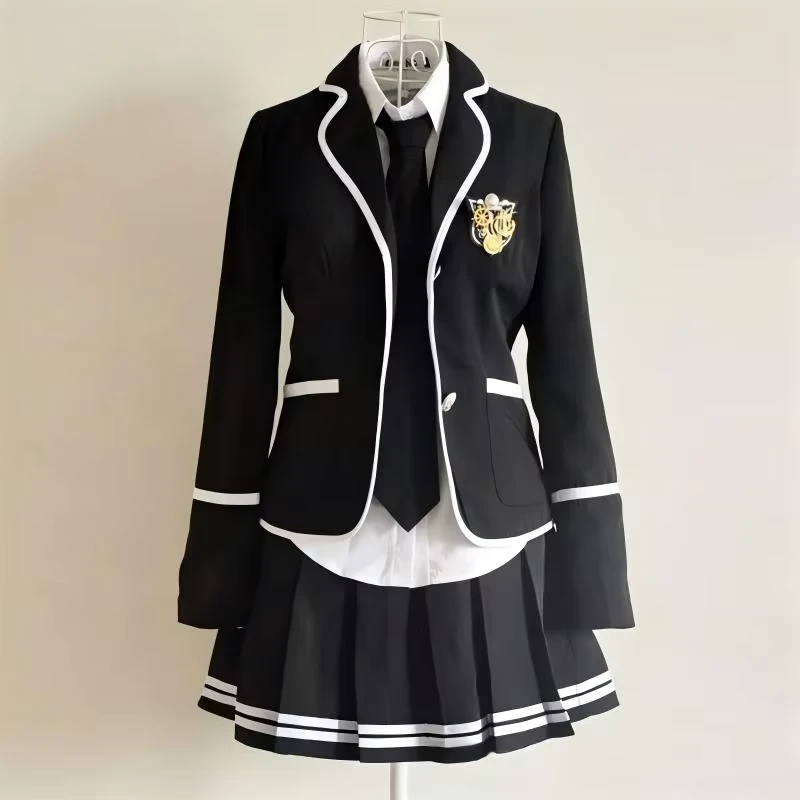 Custom-British-Style-School-Uniform-Girls-3-Piece-Blazer-Skirt-Suit-with-Tie-for-Schools-Events