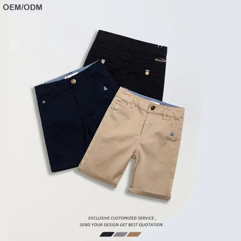 Custom-Casual-Bermuda-Chino-Childrens-Boys-Shorts-Cotton-Eco-Friendly-Breathable-Elastic-Waistband-Zipper-Fly-School-Uniform