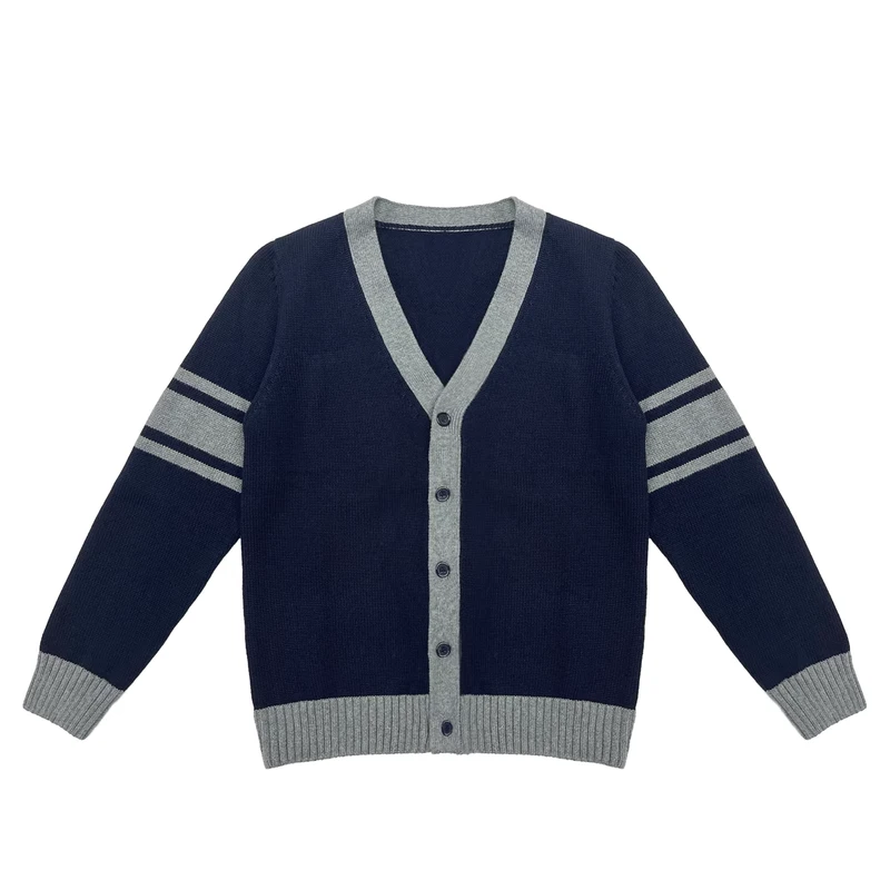 Custom-Children-High-end-Unisex-Sweater-Cardigan-Primary-School-Uniform-Long-Sleeve-V-Neck-Stripe-Cotton-Knit-Fall-Winter