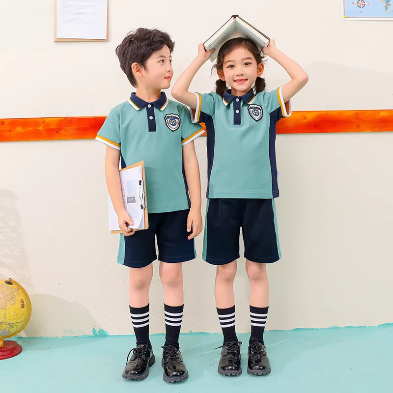 Custom-Childrens-Cotton-Short-Sleeve-Uniform-Unisex-for-Kindergarten-Primary-Junior-High-School-Spring-Summer