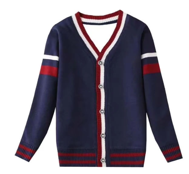 Custom-Color-Blocking-Long-Sleeve-School-Uniform-V-Neck-Knitwear-Teenage-Cardigan-Sweater