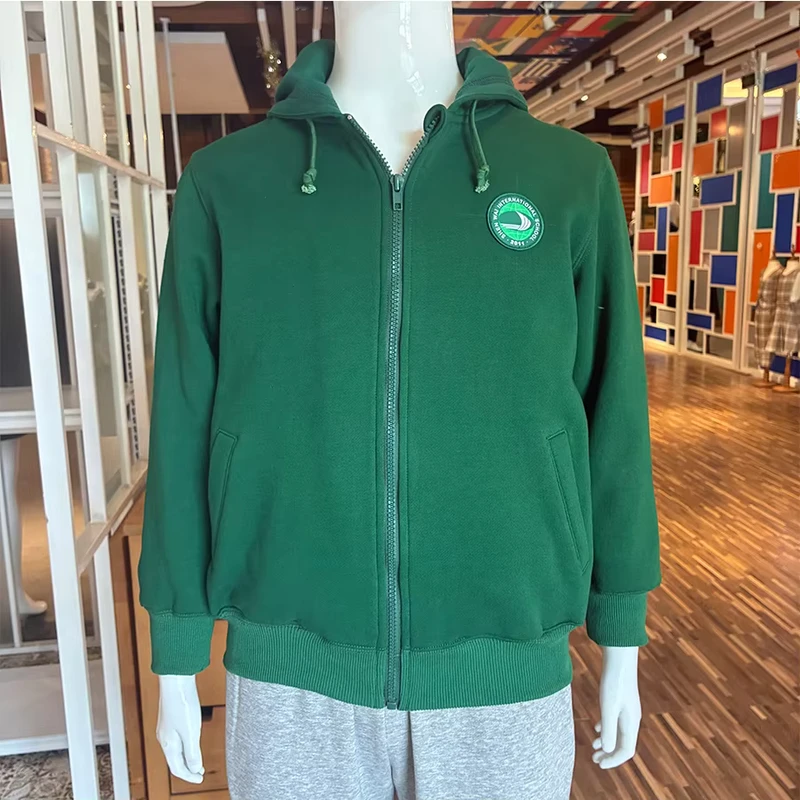 Custom-Cotton-Polyester-Blend-Sportswear-Jacket-School-Uniform-Green-Zip-up-Hoodie-Sweatshirt-for-Students