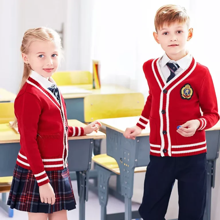 Custom-Design-International-Primary-School-High-School-Children-Kids-Unisex-V-Neck-School-Cardigan-Sweater-Uniforms