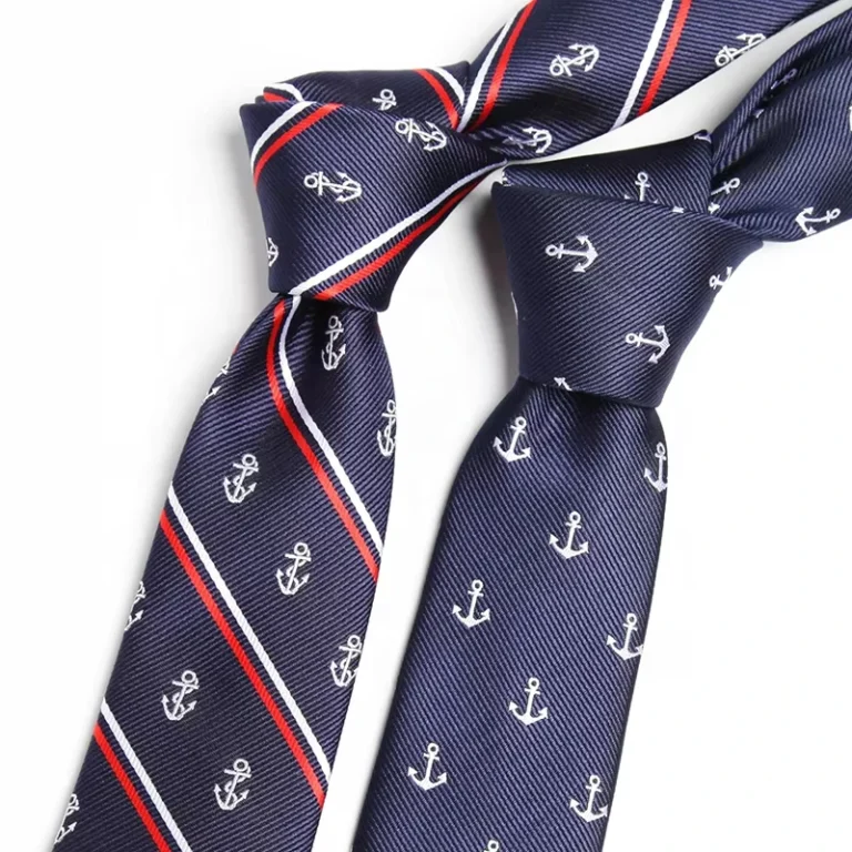 Custom-Design-OEM-Machine-Tie-Mens-Navy-Stripe-All-Over-Anchor-Logo-Uniform-School-Polyester-Neck-Ties