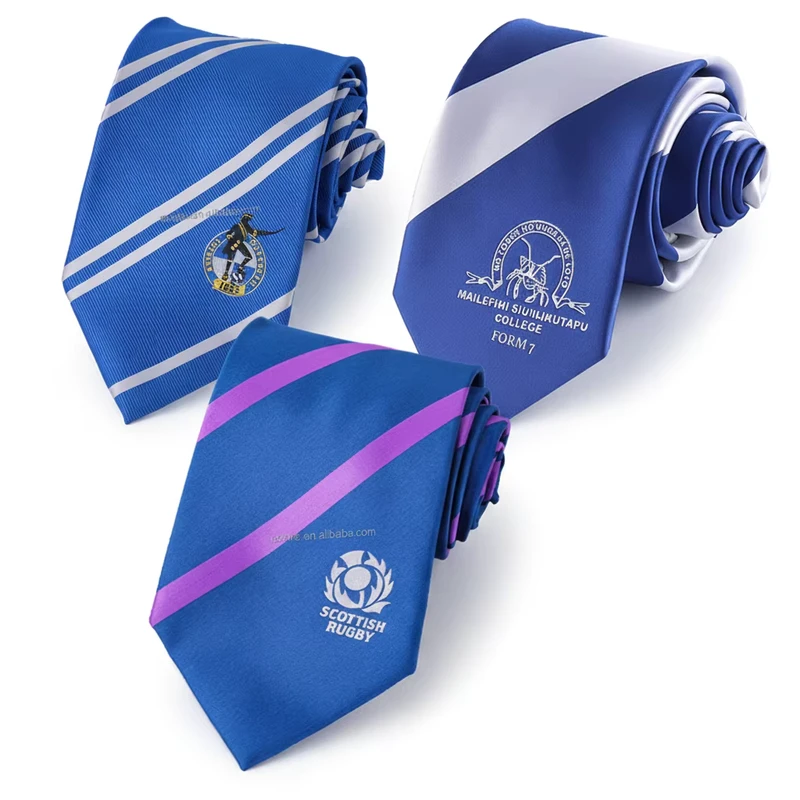Custom-Design-Royal-Blue-Striped-Eco-Friendly-Jacquard-Woven-Polyester-Logo-Necktie-for-Mens-Business-Formal-Uniform