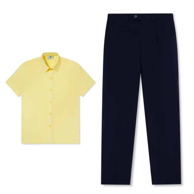 Custom-Design-Student-Boys-and-Girls-School-Trousers-Yellow-Shirt-Set-Kid-Children-School-Uniform-Set
