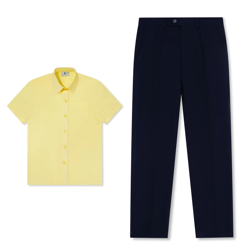 Custom-Design-Student-Boys-and-Girls-School-Trousers-Yellow-Shirt-Set-Kid-Children-School-Uniform-Set